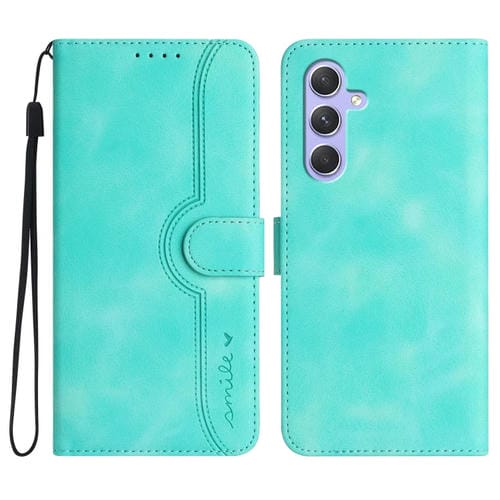 Funda de Cuero para Teléfono Samsung Galaxy A55 con Sensación de Piel y Patrón de Corazón (Azul Claro)