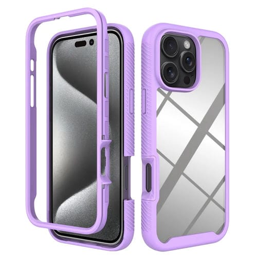 Funda para iPhone 16 Pro Max TPU Transparente PC a Prueba de Golpes Diseño Cielo Estrellado (Morado)