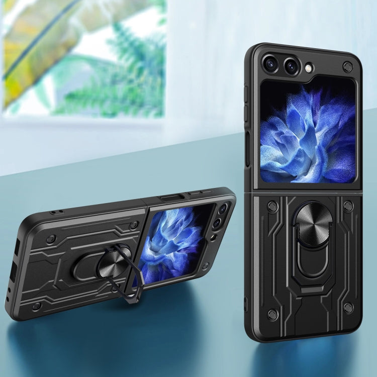 Para Samsung Galaxy Z Flip5 Funda para teléfono con soporte magnético TPU + PC (verde oscuro)