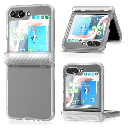Para Samsung Galaxy Z Flip5 Estuche plegable para teléfono Frosted PC + TPU con bisagra (transparente)