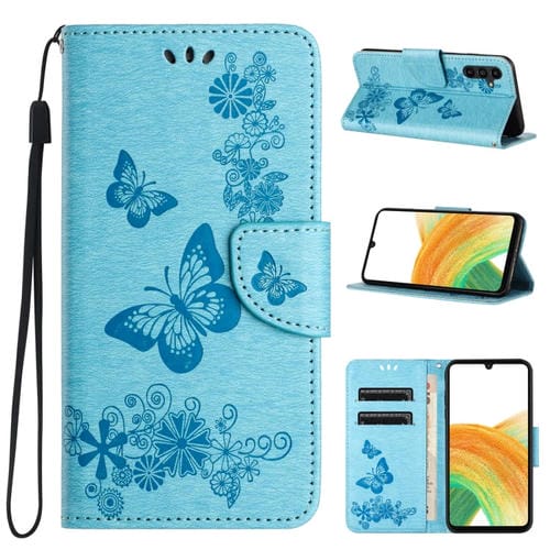 Funda para Teléfono Samsung Galaxy A35 Cuero con Tapa En Relieve de Mariposa (Azul)