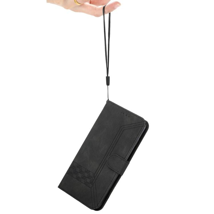 Funda de Cuero con Tapa y Tacto Cúbico para Huawei P50 Pro (Negra)