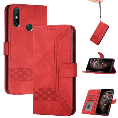 Funda de Cuero con Tapa y Tacto de Piel Cúbica para Huawei Enjoy 20E (Roja)