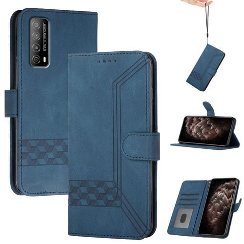 Funda de Cuero con Tapa y Tacto de Piel Cúbica para Huawei Enjoy 20 Se 4G (Azul)