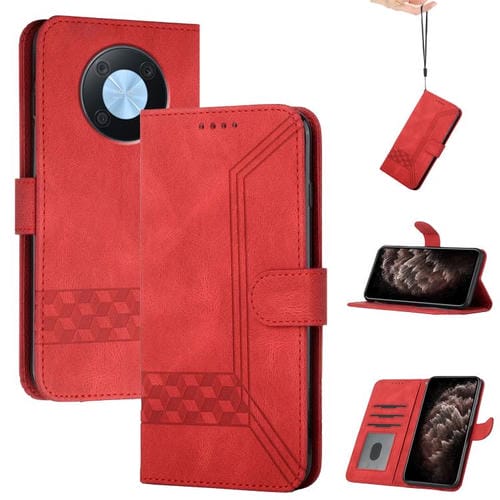 Funda de Cuero con Tapa y Tacto de Piel Cúbica para Huawei Enjoy 50 Pro/Nova Y90 (Roja)