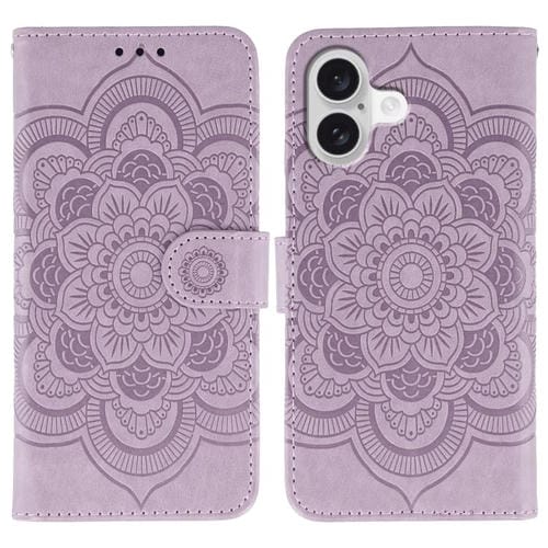 Funda de piel con estampado de mandala solar para iPhone 17 (morada)