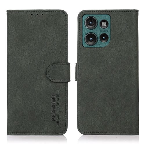 Funda de Cuero Khazneh para Motorola Edge 50 5G Global con Textura Mate (Verde)