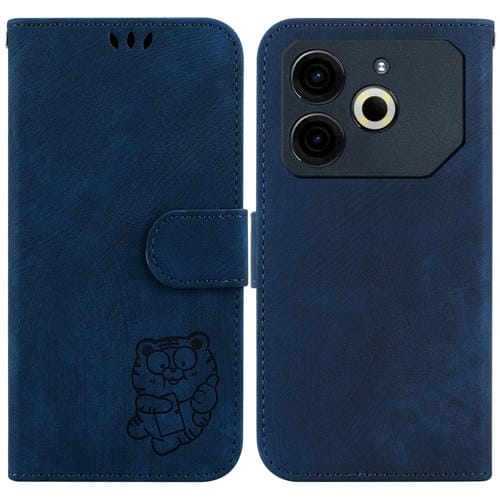 Funda de Cuero con Relieve de Tigre para Tecno Pova 6 Neo (Azul Oscuro)