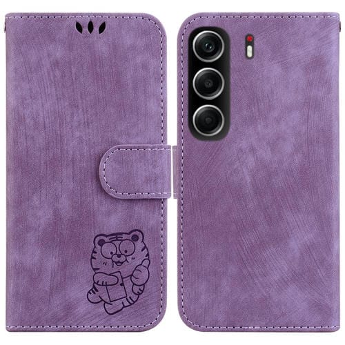 Funda de piel con relieve de tigre para Tecno Camon 40 (morado)