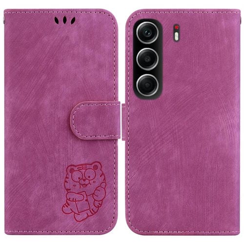 Funda de piel con relieve de tigre para Tecno Camon 40 (rosa roja)