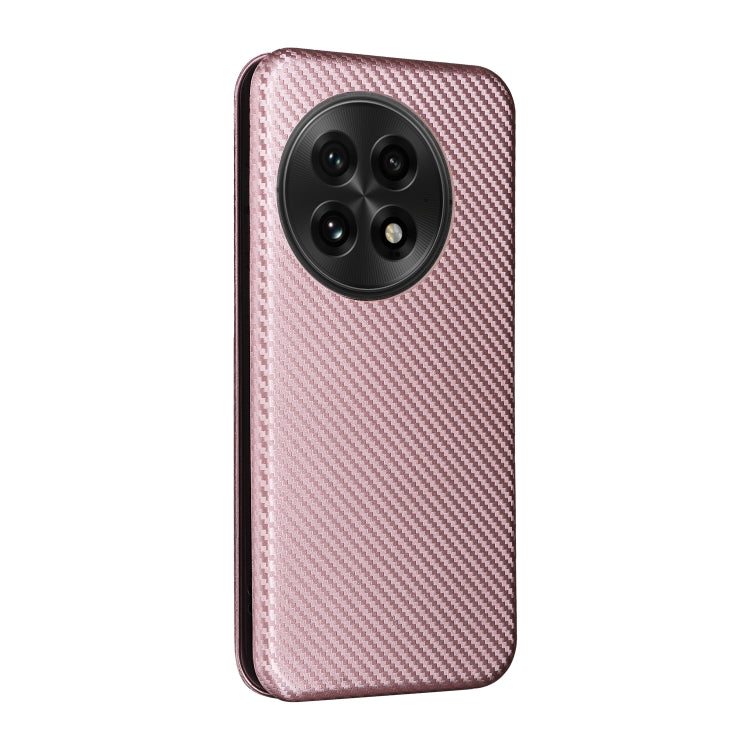Funda de Cuero con Tapa y Textura de Fibra de Carbono para OnePlus 13 (Rosa)
