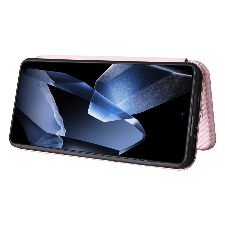 Funda de Cuero con Tapa y Textura de Fibra de Carbono para OnePlus 13 (Rosa)