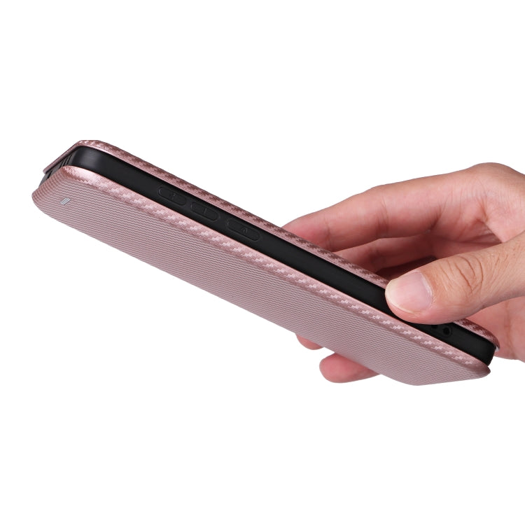 Funda de Cuero con Tapa y Textura de Fibra de Carbono para OnePlus 13 (Rosa)