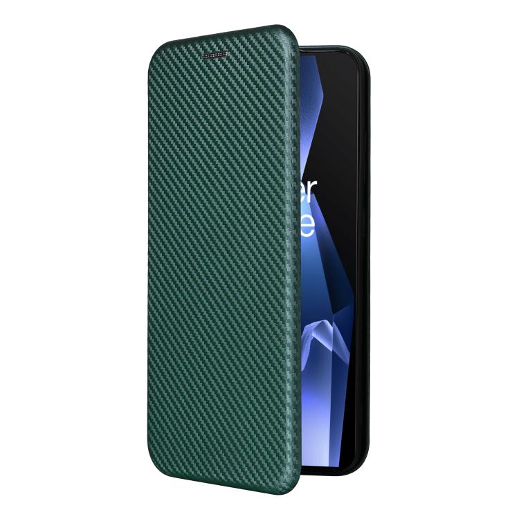 Funda de Cuero con Tapa y Textura de Fibra de Carbono para OnePlus Ace 5 Pro (Verde)