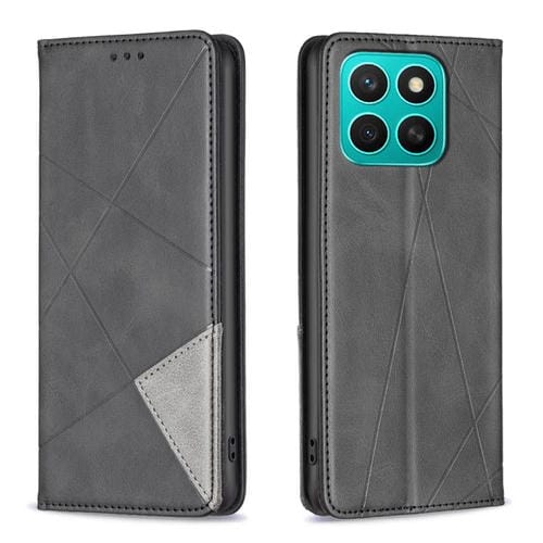 Funda de Cuero Magnética Honor X8C 4G Textura de Rombos (Negro)