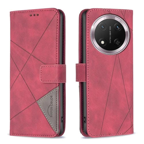 Funda de Cuero con Textura de Rombos y Hebilla Magnética para Honor X9C 5G (Rojo)