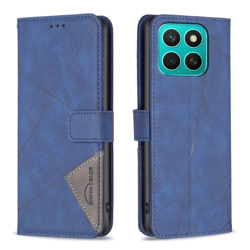 Funda de Cuero Honor X8C 4G con Textura de Rombos y Hebilla Magnética (Azul)
