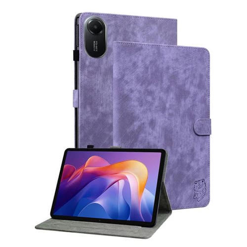 Funda de cuero con tapa y estampado de tigre para Redmi Pad 2 / Redmi Pad SE 11 2025 (morado)