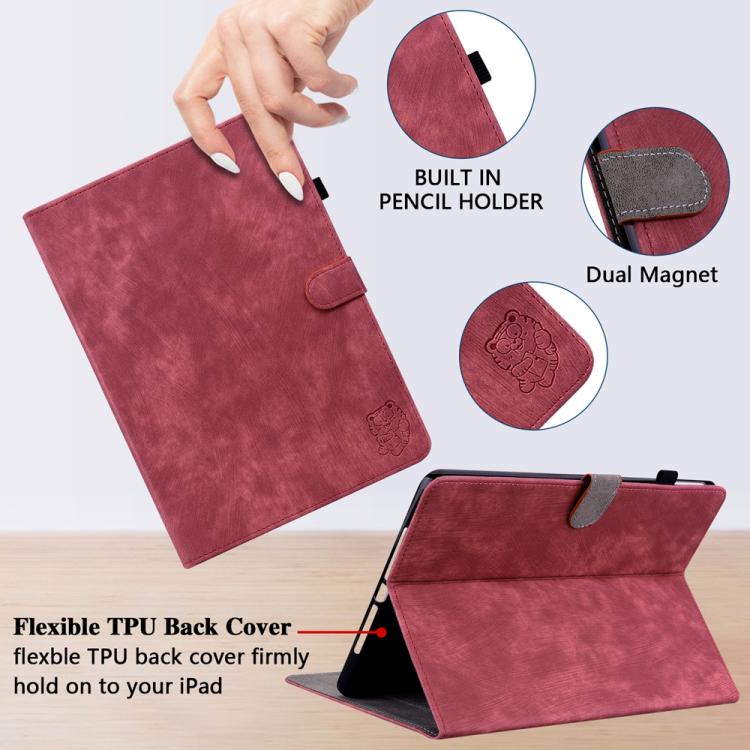 Funda de cuero con tapa y estampado de tigre para Redmi Pad 2 / Redmi Pad SE 11 2025 (roja)
