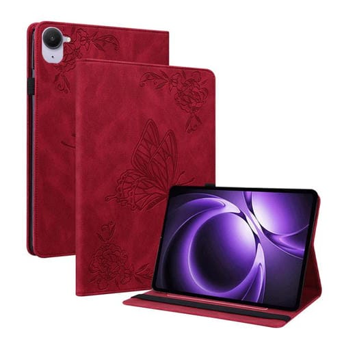 Funda de cuero con relieve de mariposa para tableta Xiaomi Redmi K Pad de 8,8 pulgadas (roja)