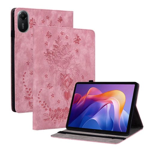 Funda de cuero con relieve mariposa rosa para Redmi Pad 2 / Redmi Pad SE 11 2025 (rosa)