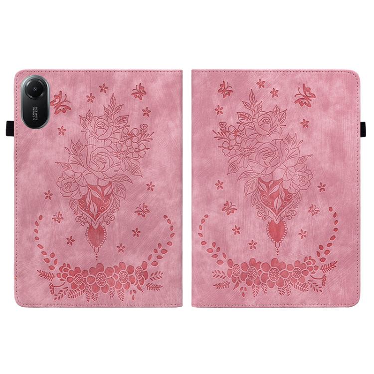 Funda de cuero con relieve mariposa rosa para Redmi Pad 2 / Redmi Pad SE 11 2025 (rosa)