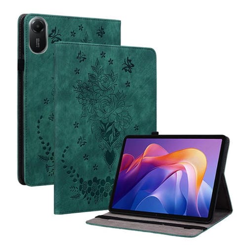 Funda de cuero con relieve mariposa rosa para Redmi Pad 2 / Redmi Pad SE 11 2025 (verde)