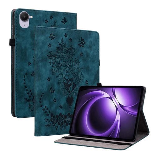 Funda de cuero con relieve mariposa rosa para Xiaomi Redmi K Pad de 8,8 pulgadas (azul oscuro)