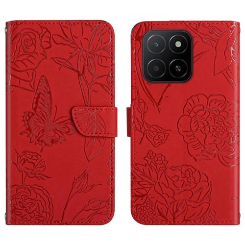Funda de Cuero con Tapa y Mariposas para Honor X5B 4G / X5B Plus 4G Ht03 (Rojo)
