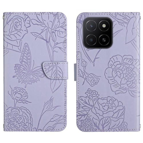 Funda de Cuero con Tapa y Mariposas en Relieve para Honor X8C 4G Ht03 (Morado)