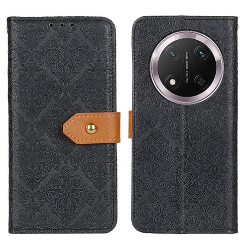 Funda de Cuero con Relieve Floral Europeo para Honor X9C (Negro)