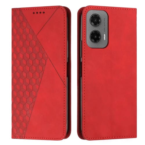 Funda Cuero Magnética Motorola Moto G35 Diseño Diamante Tacto Piel (Rojo)