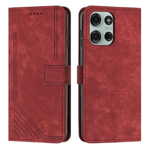 Funda de Cuero Motorola Moto G75 Diseño de Rayas Tacto Agradable (Rojo)