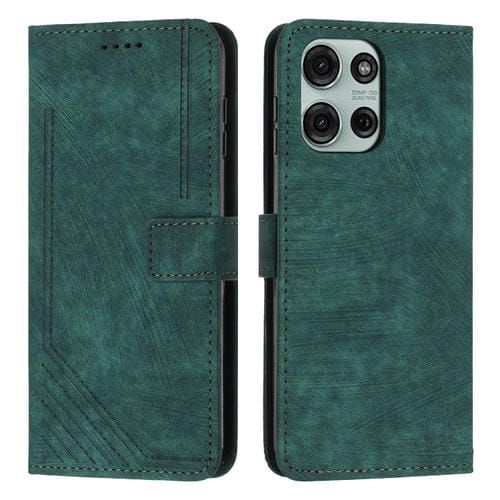 Funda de Cuero con Estampado de Rayas para Motorola Moto G75 (Verde)