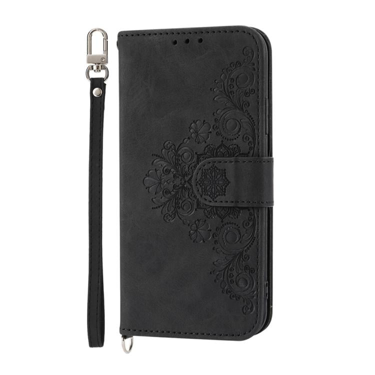 Funda de cuero con relieve de flores para Motorola Edge 60 Pro (negro)