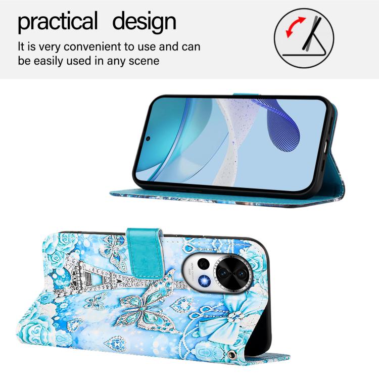 Funda de Cuero Huawei Nova 13/Nova 12 con Patrón de Dibujo Mariposa en Forma de Torre