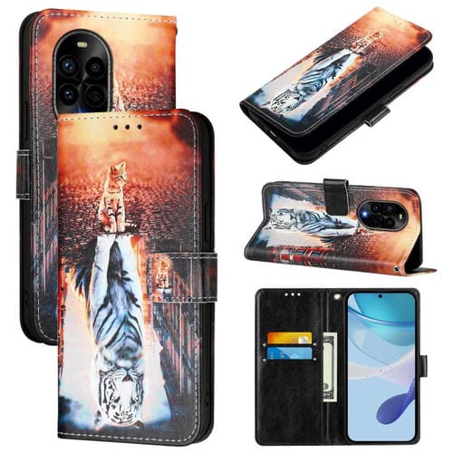 Funda de Cuero para Huawei Nova 13 Pro con Patrón de Gatos y Tigres (Colores)