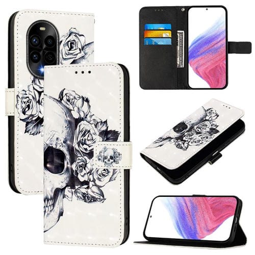Funda de Cuero con Tapa Horizontal y Pintura 3D para Huawei Nova 13 Pro (Calavera)