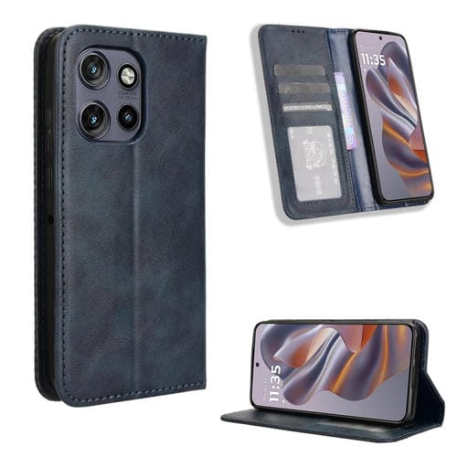 Funda de Cuero con Textura Retro y Hebilla Magnética para Motorola S50 5G / Edge 50 Neo (Azul)