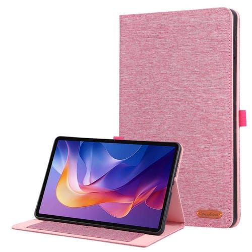 Funda de cuero con tapa horizontal y textura de tela para Xiaomi Redmi Pad 2 (rosa y rojo)
