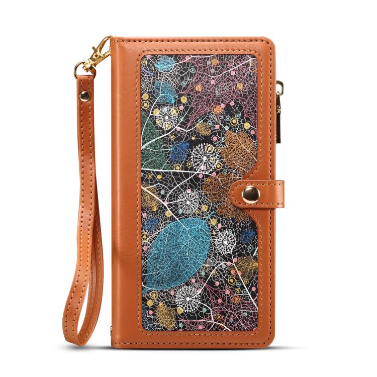 Funda de cuero RFID con cremallera y cordón para Motorola Edge 60 Pro ESEBLE Star Series (marrón)