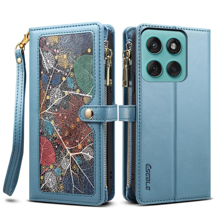 Funda de cuero RFID con cremallera y cordón para Motorola Edge 5G 2025 ESEBLE Star Series (azul)