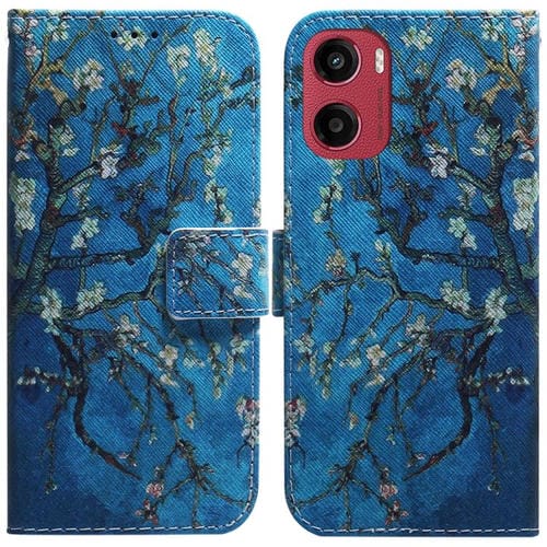 Funda de Cuero con Tapa y Dibujo a Color para Motorola Moto G05/E15 (Albaricoque)