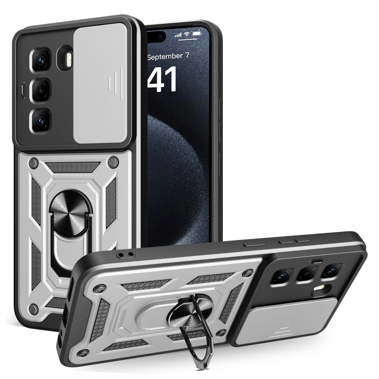 Funda para Teléfono Infinix Hot 50 Pro 4G con Cámara Deslizante de TPU y PC (Plateada)