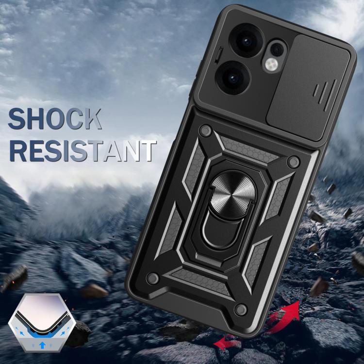 Funda Híbrida de TPU y PC con Diseño de Cámara Deslizante para Oppo Reno13 F 4G/5G (Azul)