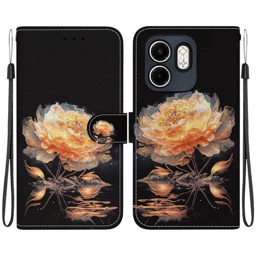 Funda de Cuero para Infinix Hot 50I y Smart 9 con Dibujo de Colores y Textura de Cristal (Peonía Dorada)