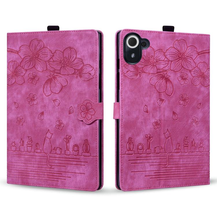Funda de cuero con relieve de gato Sakura para Xiaomi Redmi K Pad (rosa)