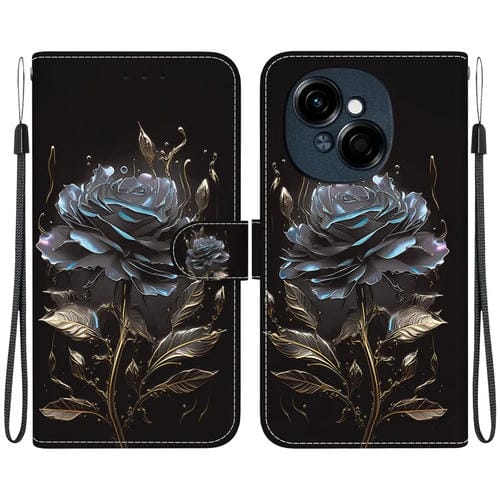 Funda de Cuero para Tecno Spark Go 1 Pop 9 Pro con Dibujo de Colores y Textura de Cristal (Rosa Negra)