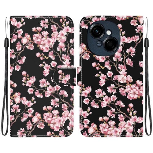 Funda de Cuero para Tecno Spark Go 1 Pop 9 Pro con Dibujo de Colores y Textura de Cristal (Plum Bossom)