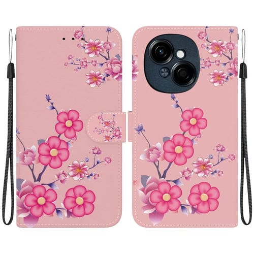 Funda de Cuero para Tecno Spark Go 1 y Pop 9 Pro con Dibujo de Colores y Textura Cristal (Flores de Cerezo)